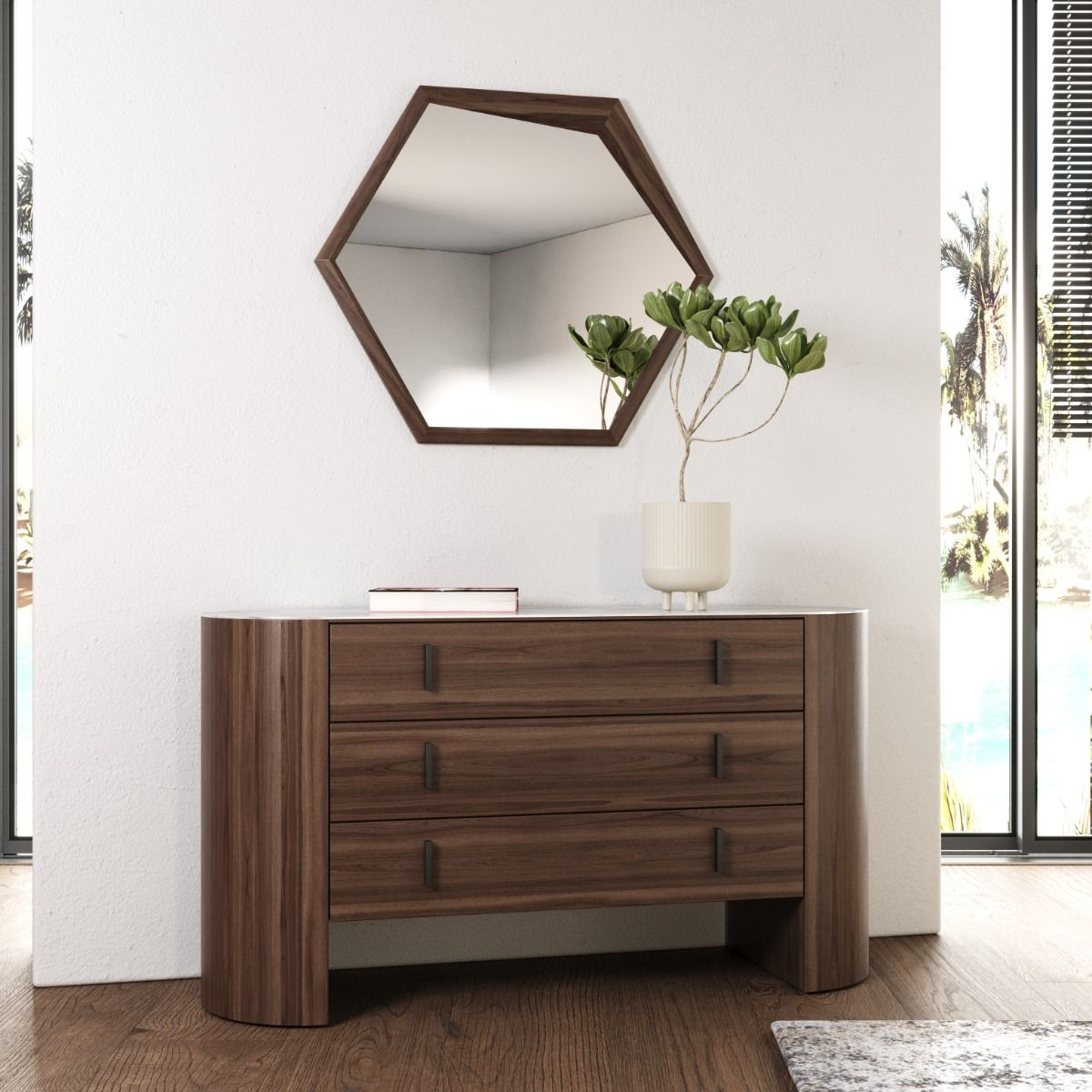 Modrest Fleury Contemporary Bedroom Set β Cream Fabric with Walnut Accents