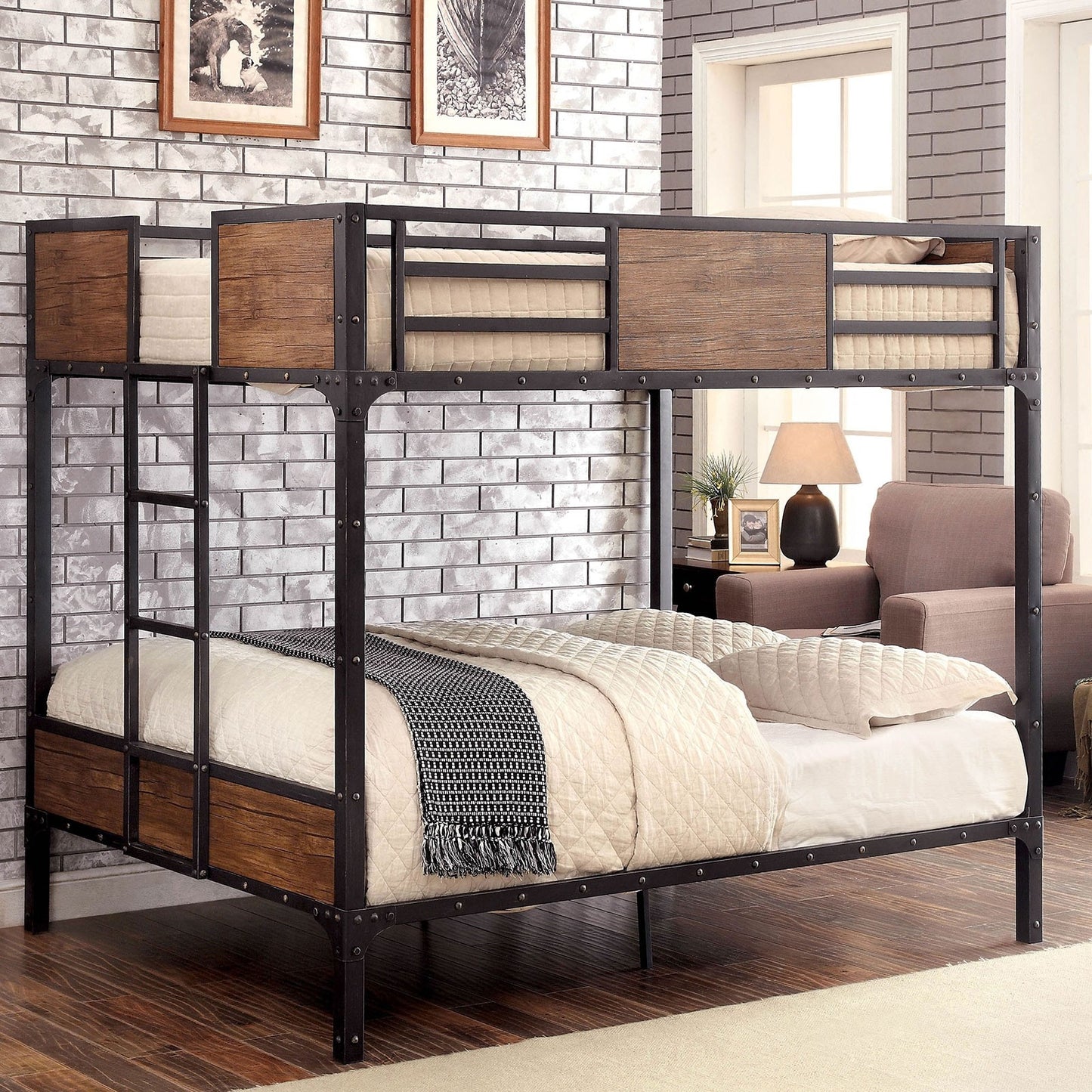 Clapton Black Metal Wood Bunk Bed