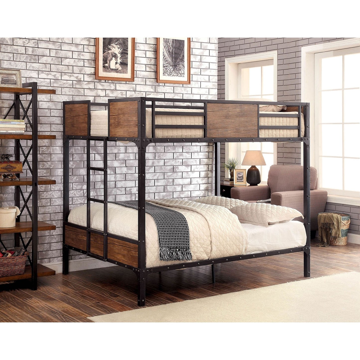 Clapton Black Metal Wood Bunk Bed