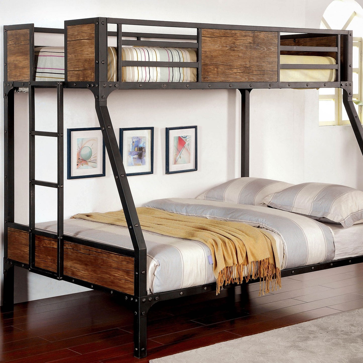 Clapton Black Metal Wood Bunk Bed