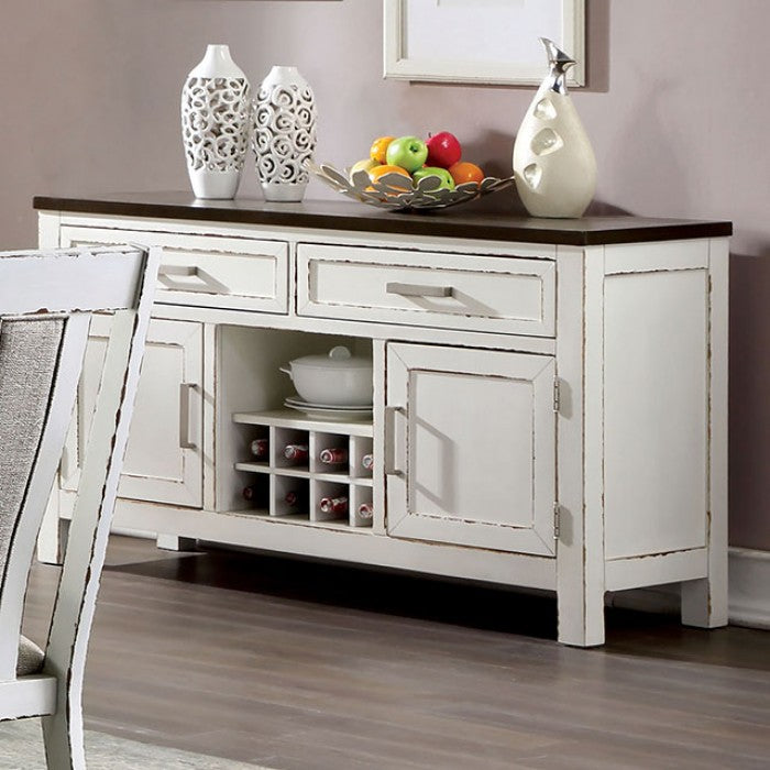 Halsey Rustic Solid Wood Weather White Dark Walnut Server
