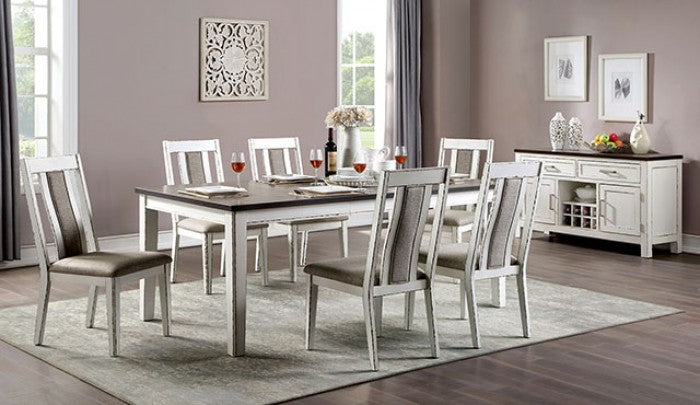 Halsey Rustic Solid Wood Weather White Dark Walnut Dining Table