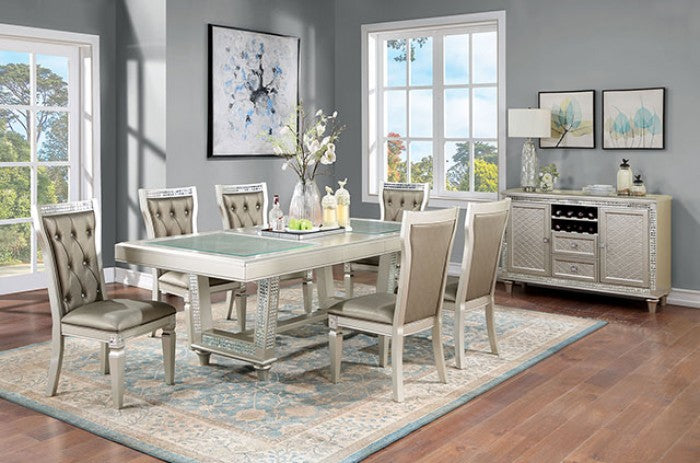 Adelina Transitional Mirror Solid Wood Tempered Glass Top Dining Table