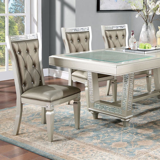 Adelina Transitional Mirror Solid Wood Tempered Glass Top Dining Table