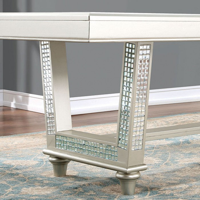 Adelina Transitional Mirror Solid Wood Tempered Glass Top Dining Table