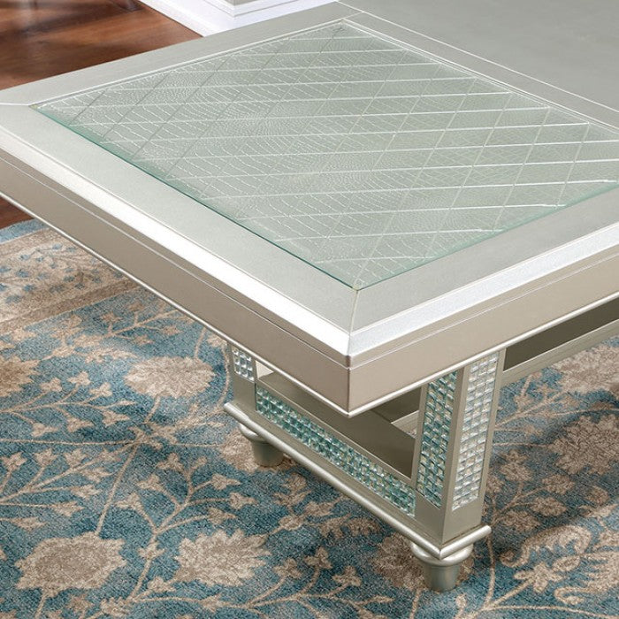 Adelina Transitional Mirror Solid Wood Tempered Glass Top Dining Table