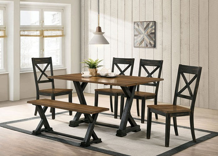 Yansley Rustic Solid Wood Antique Oak Black Dining Table