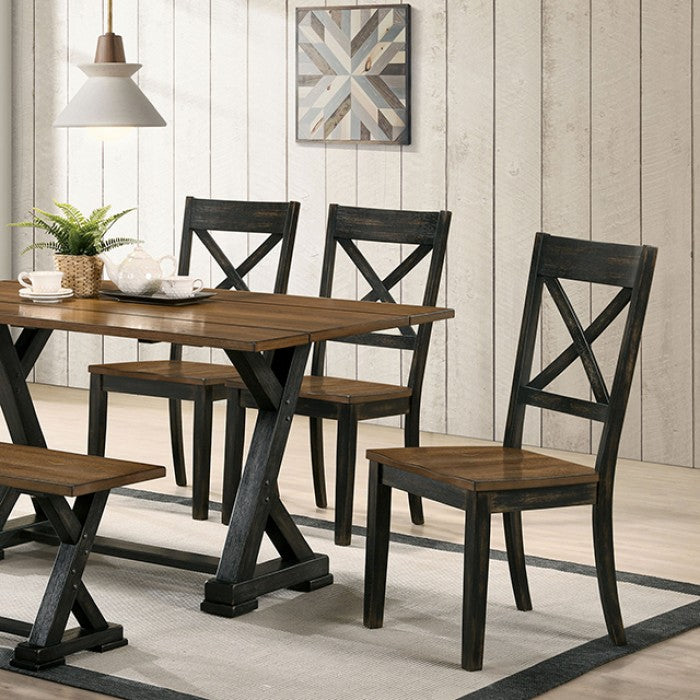 Yansley Rustic Solid Wood Antique Oak Black Dining Table