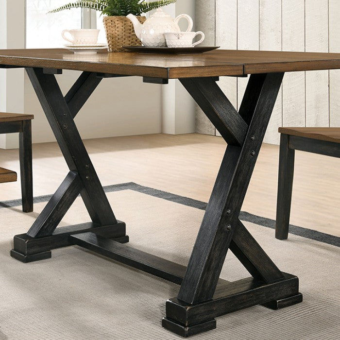Yansley Rustic Solid Wood Antique Oak Black Dining Table