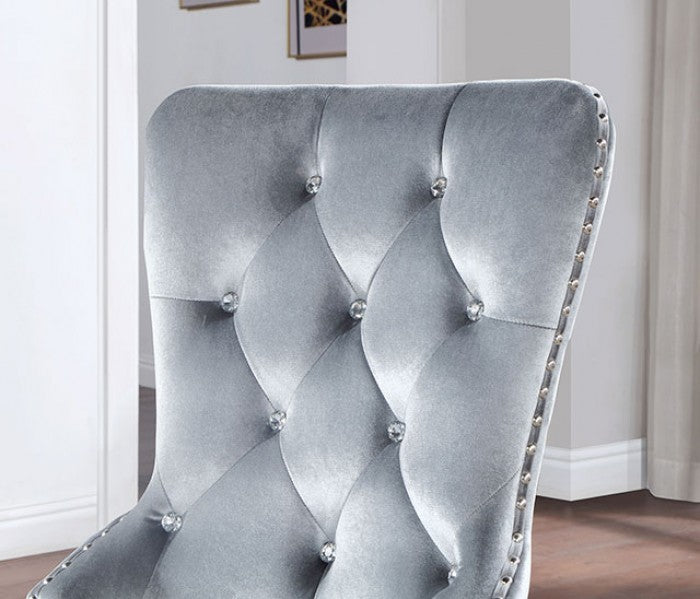 Adalia Glam Button Tufted Silver Dark Gray Chair