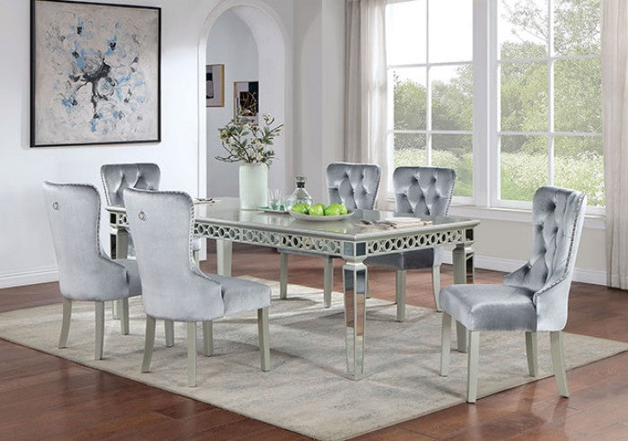 Adalia Glam Mirror Accent Silver Dark Gray Dining Table