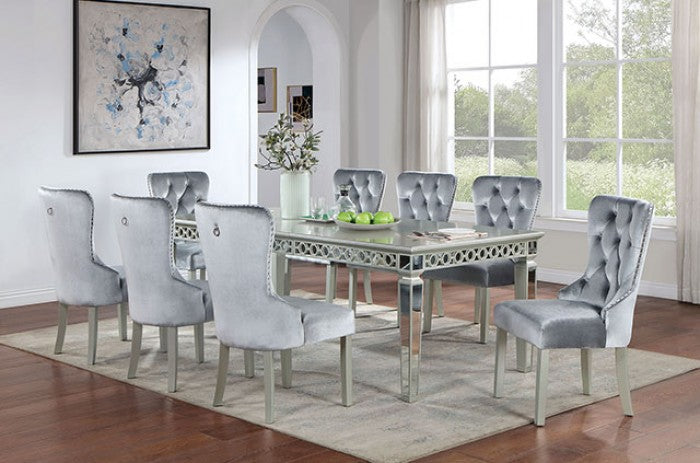 Adalia Glam Mirror Accent Silver Dark Gray Dining Table