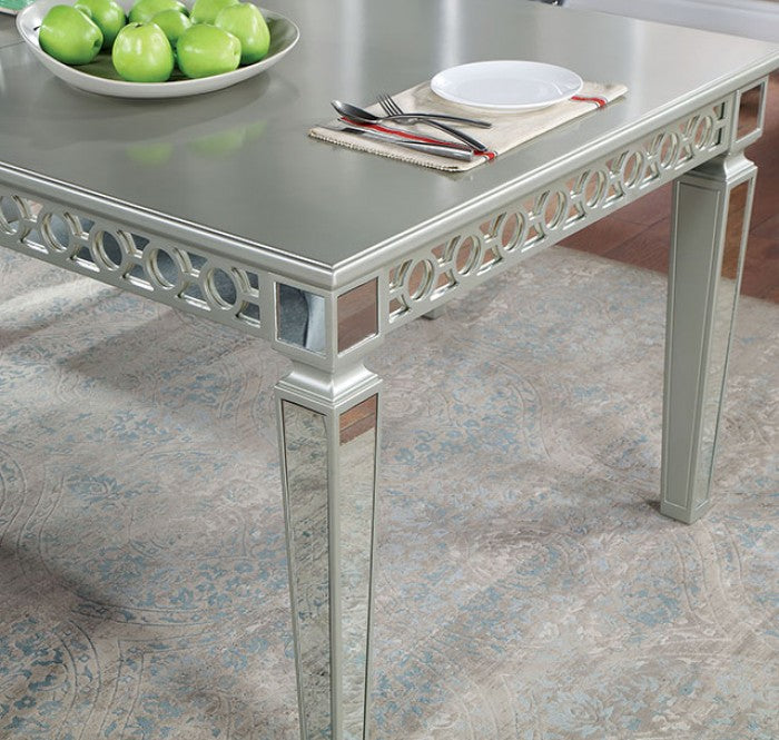 Adalia Glam Mirror Accent Silver Dark Gray Dining Table