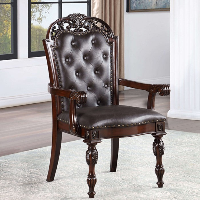 Nouvelle Traditional Leatherette Solid Wood Brown Cherry ARM Chair