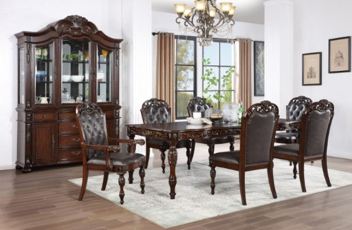 Nouvelle Traditional Leatherette Solid Wood Brown Cherry Dining Table