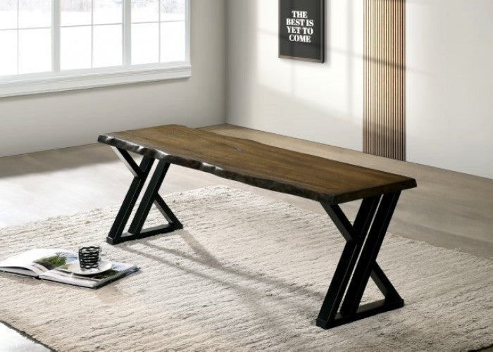Barbary Industrial Metal Solid Wood Black Dark Oak Dining Bench