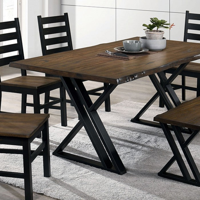 Barbary Industrial Metal Solid Wood Black Dark Oak Dining Table