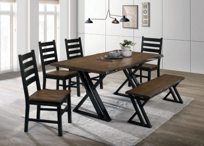 Barbary Industrial Metal Solid Wood Black Dark Oak Dining Table