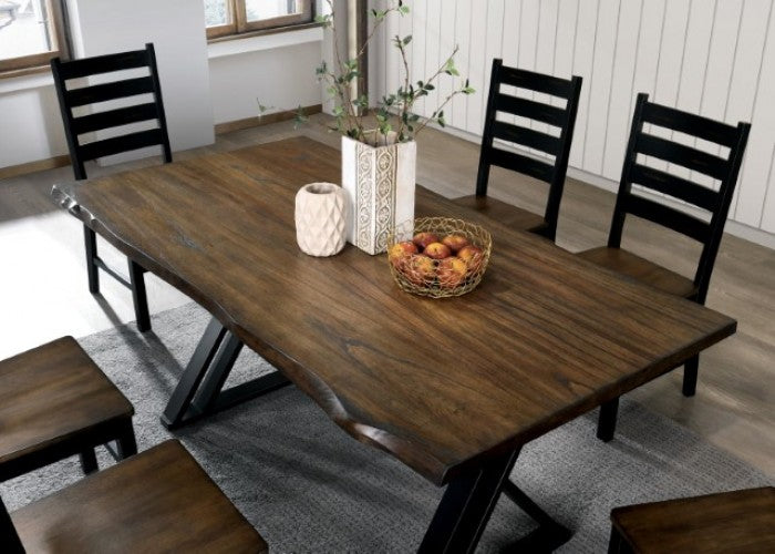 Barbary Industrial Metal Solid Wood Black Dark Oak Dining Table