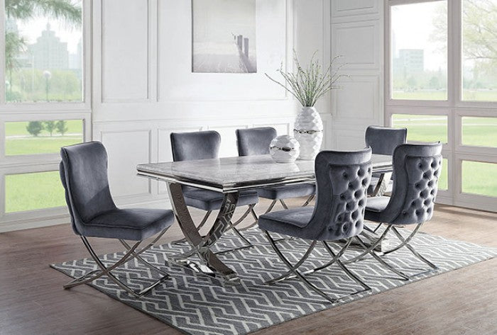 Wadenswil Glam Metal Chrom Marble Top Dining Table