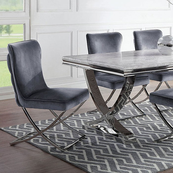 Wadenswil Glam Metal Chrom Marble Top Dining Table