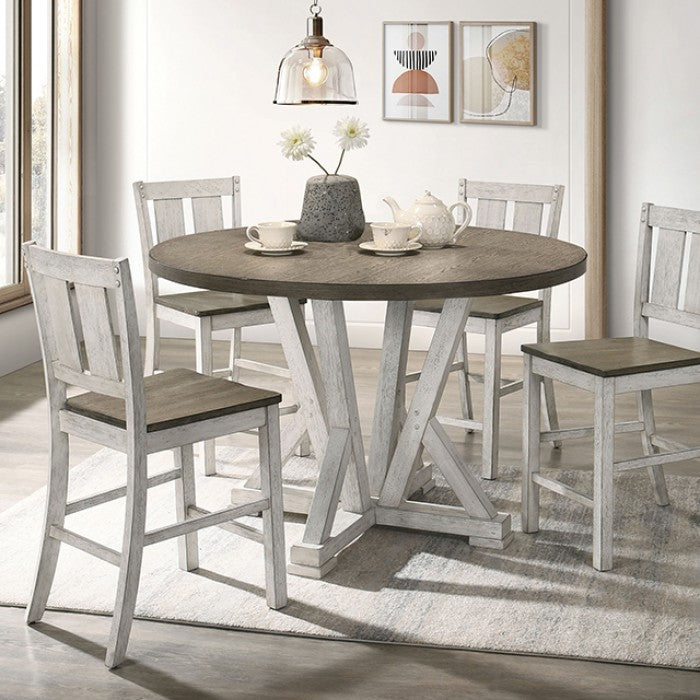 Dakota Rustic Solid Wood Antique White Ash Brown Counter HT Table