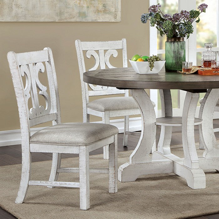 Auletta Rustic Solid Wood Distressed White Round Table