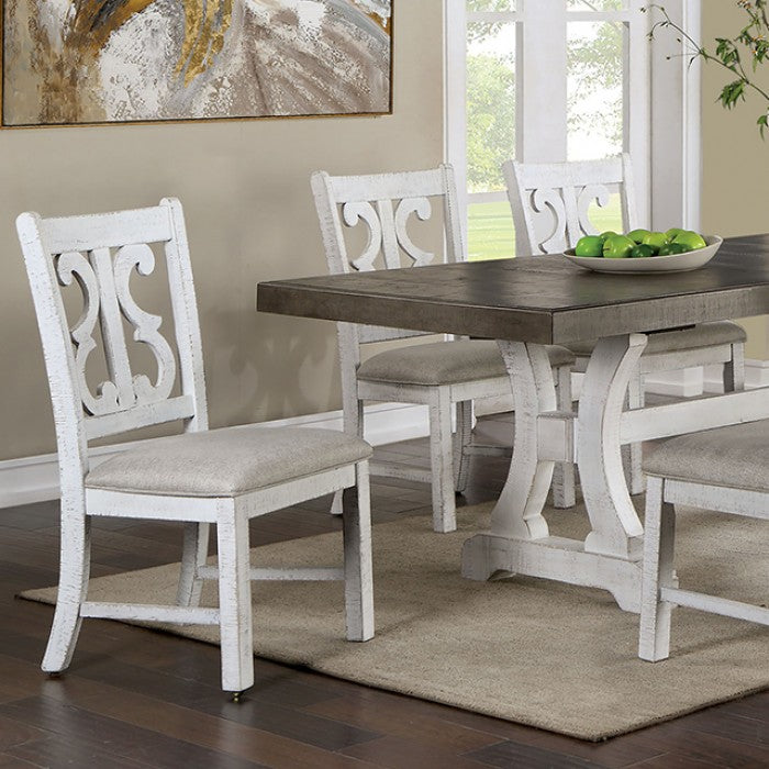 Auletta Rustic Solid Wood Distressed White Dining Table