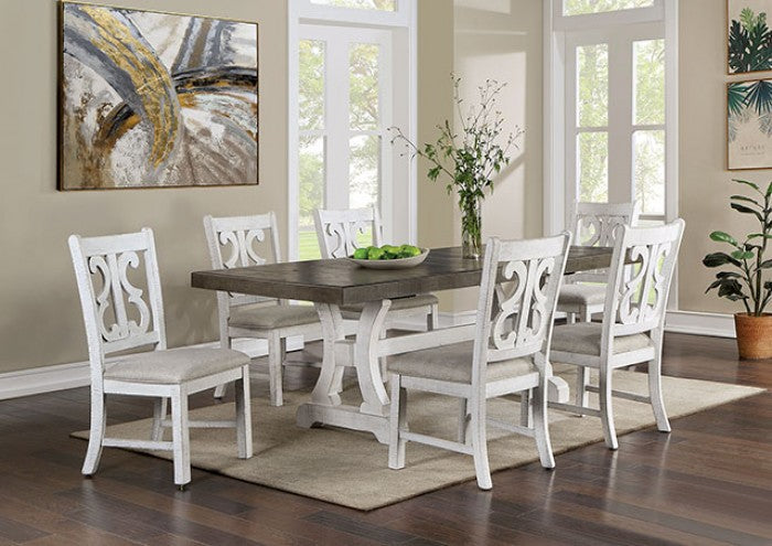 Auletta Rustic Solid Wood Distressed White Dining Table