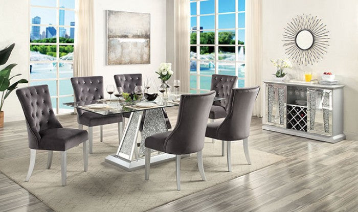 Regensdorf Glam Mirror Glass Acylic Solid Wood Dining Table