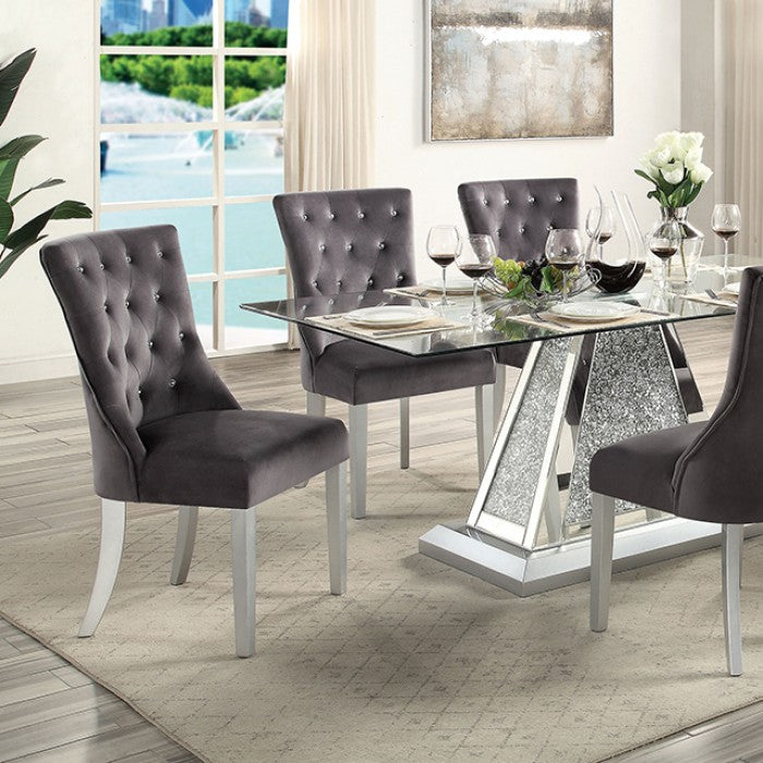 Regensdorf Glam Mirror Glass Acylic Solid Wood Dining Table
