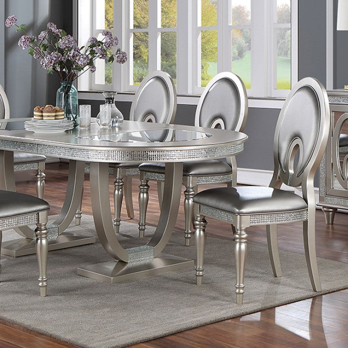 Catalina Transitional Mirror Solid Wood Silver Dining Table