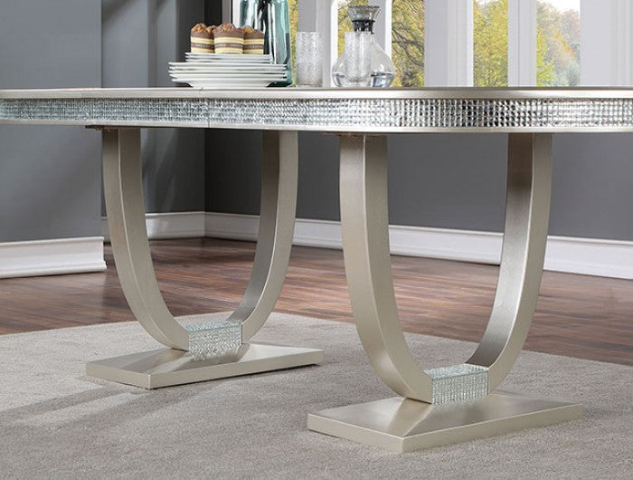 Catalina Transitional Mirror Solid Wood Silver Dining Table