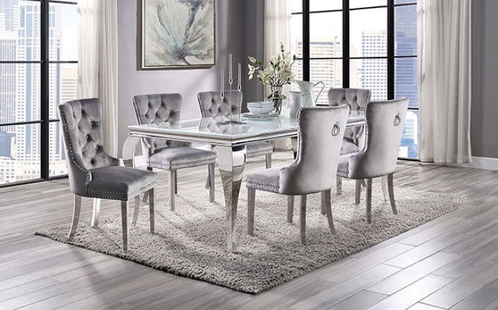 Neuveville Glam Stainless Steel Chrome Glass Top Table
