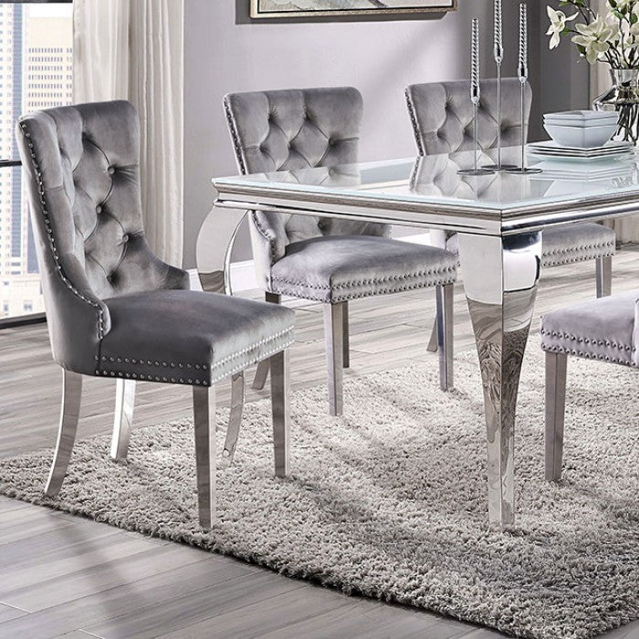 Neuveville Glam Stainless Steel Chrome Glass Top Table