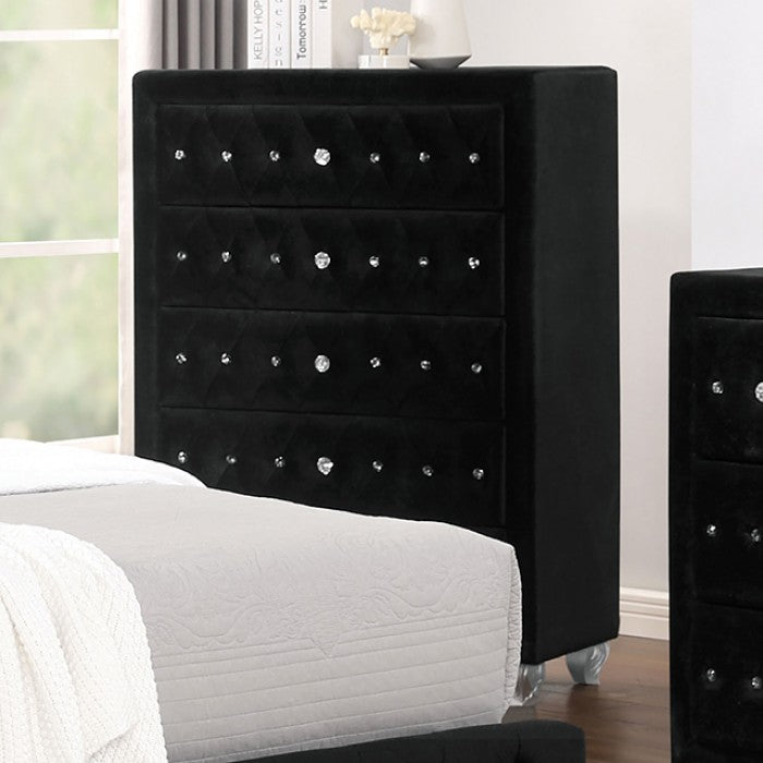 Zohar Glam Velvet Solid Wood Crystal Acrylic Buttons Upholstered Chest