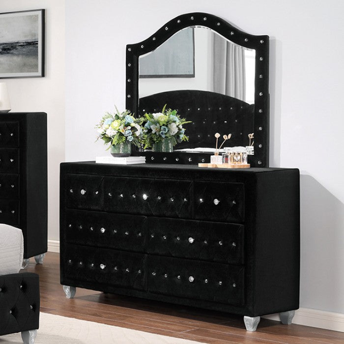 Zohar Glam Velvet Solid Wood Crystal Acrylic Buttons Upholstered Dresser