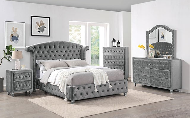 Zohar Glam Velvet Solid Wood Crystal Acrylic Buttons Upholstered Bed