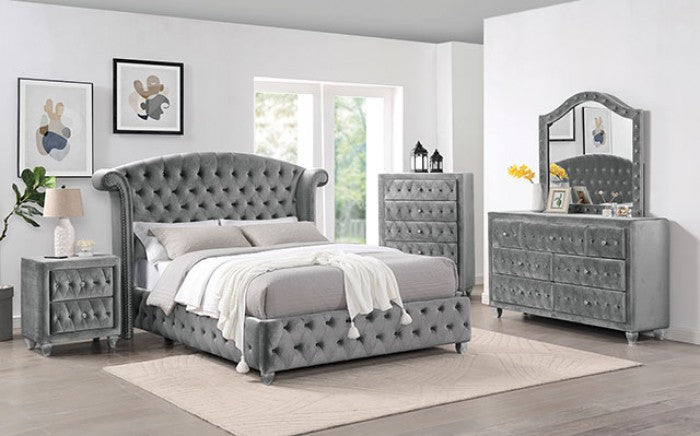 Zohar Glam Velvet Solid Wood Crystal Acrylic Buttons Upholstered Nightstand