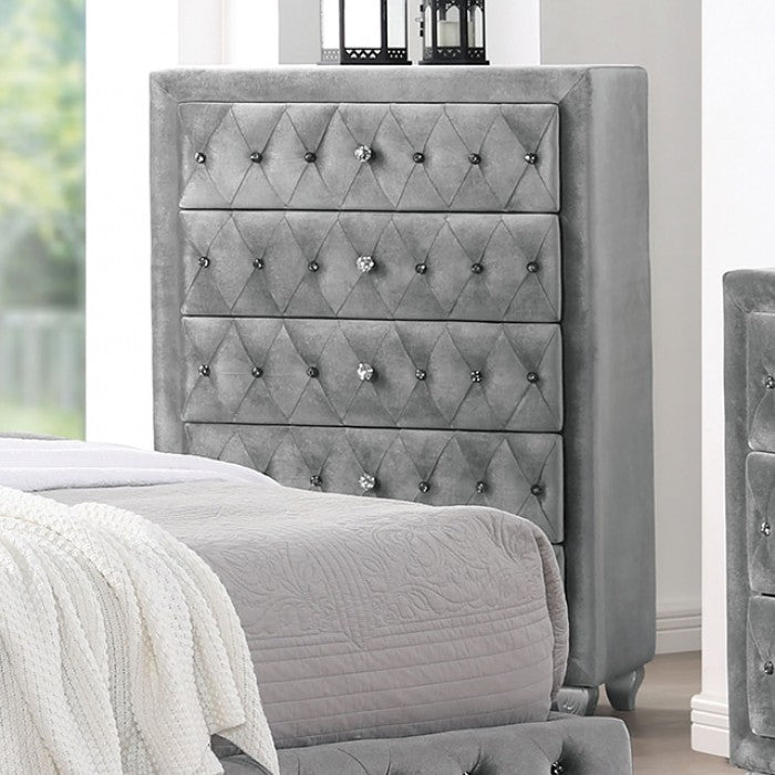 Zohar Glam Velvet Solid Wood Crystal Acrylic Buttons Upholstered Chest