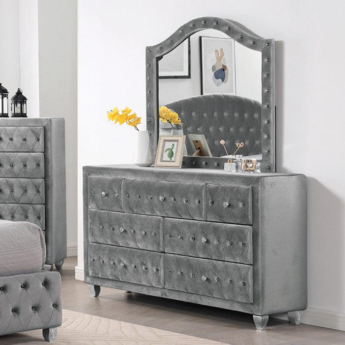 Zohar Glam Velvet Solid Wood Crystal Acrylic Buttons Upholstered Dresser