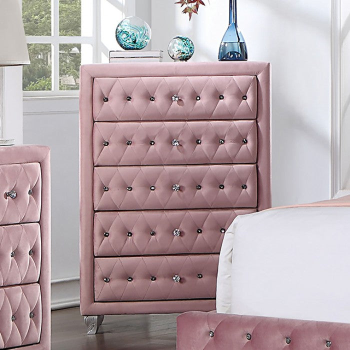 Zohar Glam Velvet Solid Wood Crystal Acrylic Buttons Upholstered Chest