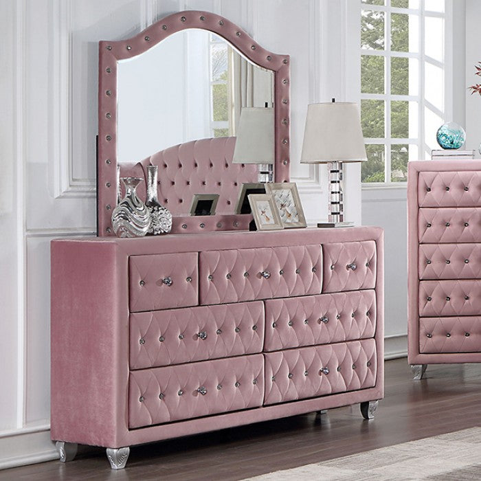 Zohar Glam Velvet Solid Wood Crystal Acrylic Buttons Upholstered Dresser