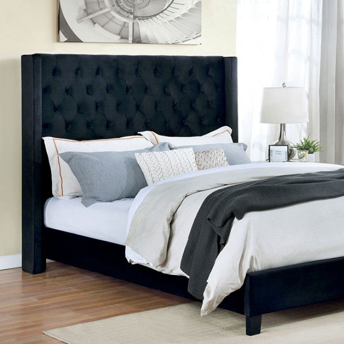 Ryleigh Transitional Velvet Solid Wood Button Tufted Bed
