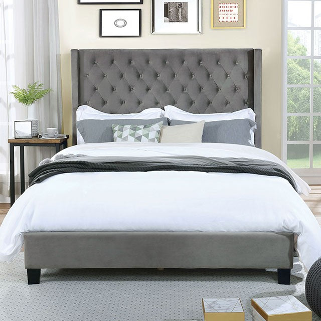 Ryleigh Transitional Velvet Solid Wood Button Tufted Bed