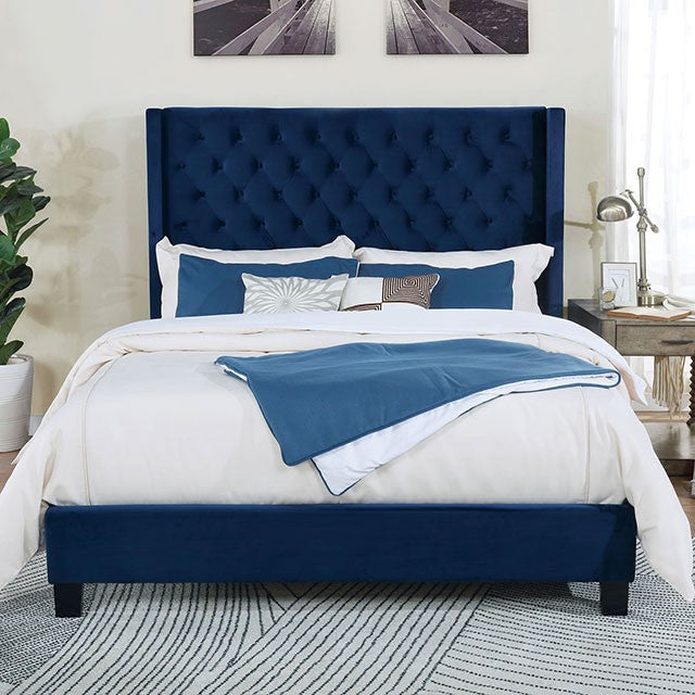 Ryleigh Transitional Velvet Solid Wood Button Tufted Bed