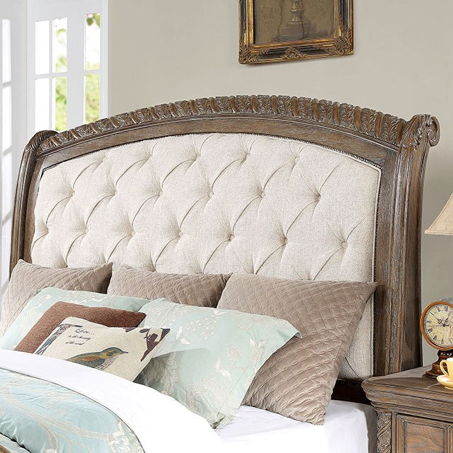 Timandra Transitional Fabric Solid Wood Rustic Natural Tone Bed