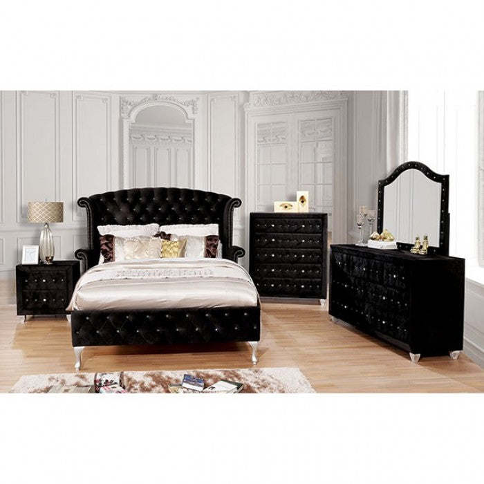 Delilah Button Tufted Upholstered Black Chest