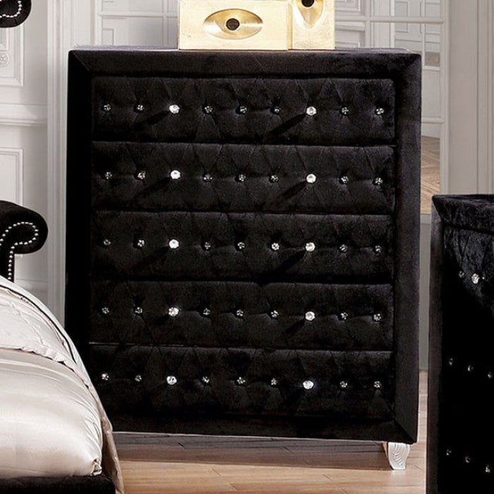 Delilah Button Tufted Upholstered Black Chest