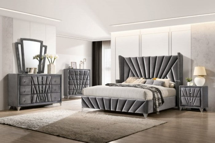 Carissa Tufted Upholstered Gray Mirror